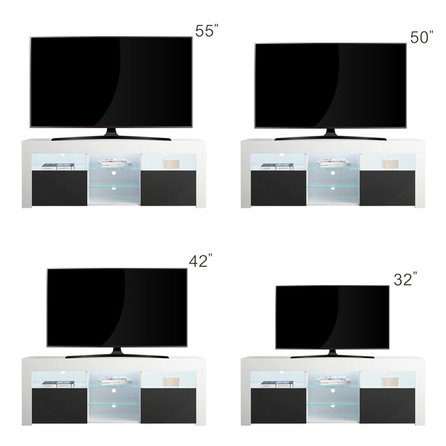 145 Modern 57" TV Stand Matte Body High Gloss Fronts with 16 Color LEDs