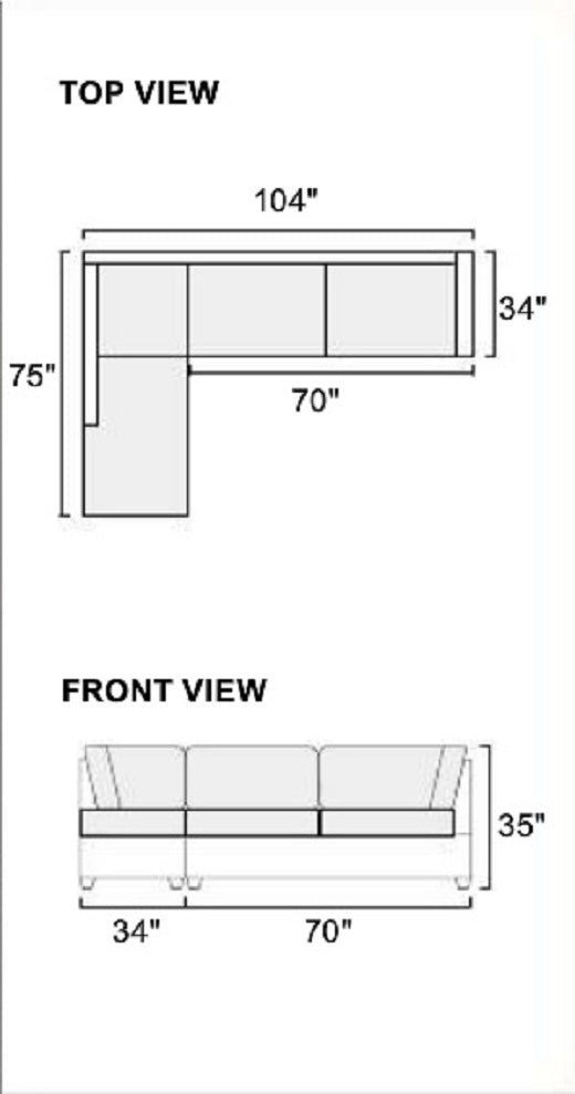 Sectional Sofa Chocolate Polyfiber Cushion Tufted Reversible 3pc Sectional Sofa, Chaise  Ottoman Living Room Furniture