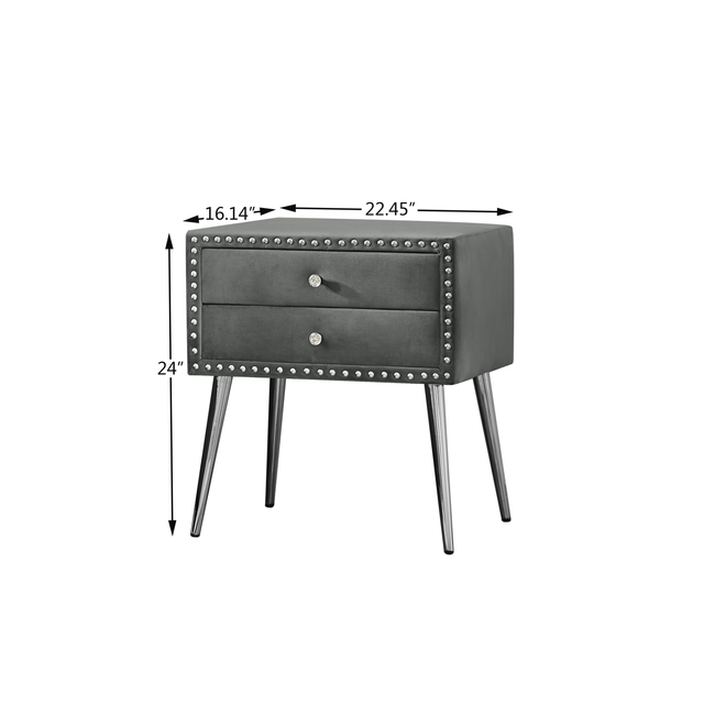 B100S Queen bed with one nightstand, Button designed Headboard,strong wooden slats + metal legs with Electroplate