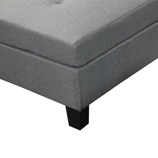 Sectional Sofa Set  for Living Room  with  Right Hand Chaise Lounge and Storage Ottoman  (Grey)