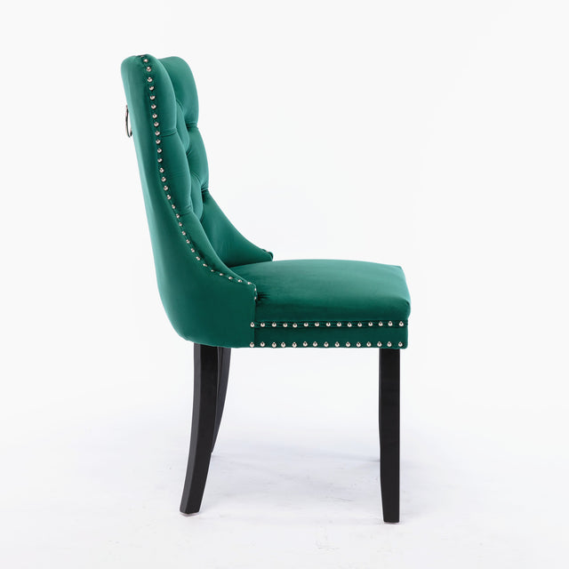 Nikki Collection Modern, High-end Tufted Solid Wood Contemporary Velvet Upholstered Dining Chair with Wood Legs Nailhead Trim 2-Pcs Set，Green, SW2001GN