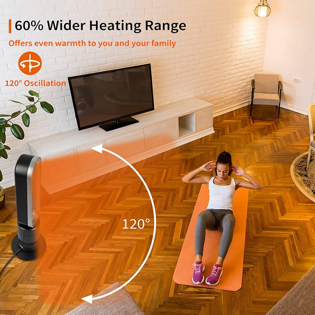 Simple Deluxe 32-inch Space Heater Bladeless Tower Fan, Heater & Fan Combo, 9H Timer 10 Speeds with Remote Control, Air Circulator Fan for Home Air Conditioner, Black & Grey