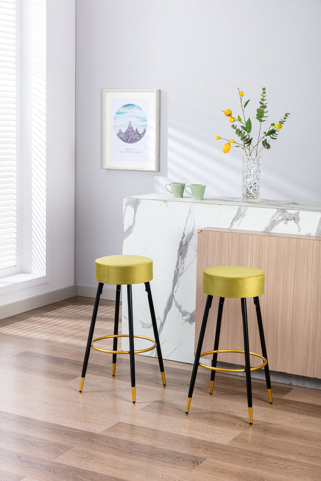 Counter Height Bar Stools Set of 2, Velvet Kitchen Stools Upholstered Dining Chair Stools 24 Inches Height with Golden Footrest for Kitchen Island Coffee Shop Bar Home Balcony,