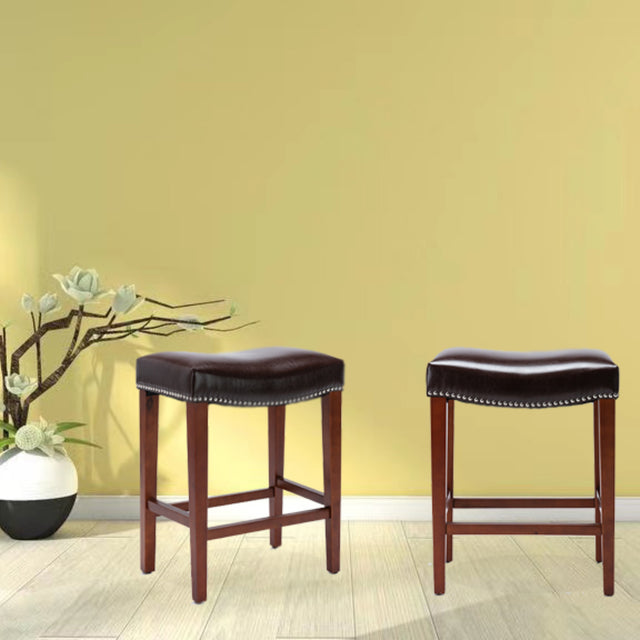 Dark Brown Leather Barstool  2 pcs Set