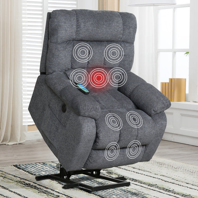 Electric lift recliner with heat therapy and massage, suitable for the elderly, heavy recliner, with modern padded arms and back, navy