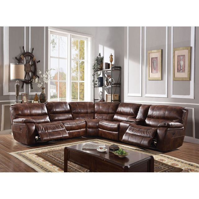 ACME Brax Sectional Sofa (Power Motion) in 2-Tone Brown Leather-Gel 52070