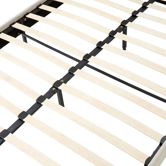 Full Size Platform Bed Frame with Fabric Upholstered Headboard and Wooden Slats Support, Fully Upholstered Mattress Foundation/No Box Spring Needed/Easy Assembly, Beige
