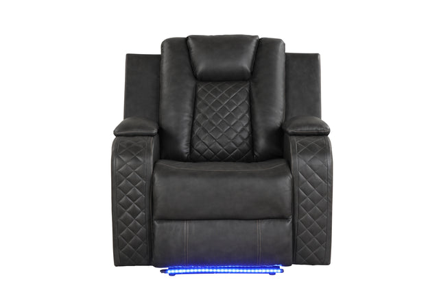 Benz LED & Power Recliner Chair Made With Faux Leather in Gray