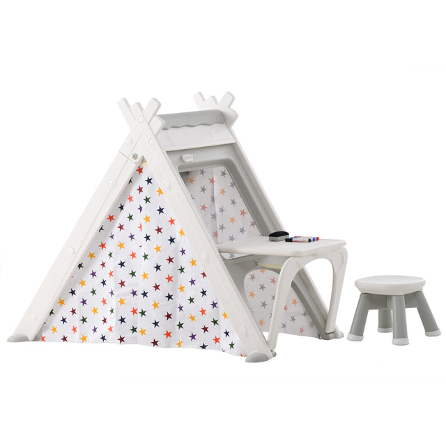 Kids Play Tent - 4 in 1 Teepee Tent with Stool and Climber, Foldable Playhouse Tent for Boys & Girls