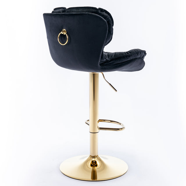 A&A Furniture,Swivel Bar Stools Set of 2, Velvet Counter Height Adjustable Barstools, Dining Bar Chairs Upholstered Modern Bar Stool for Kitchen Island, Cafe, Bar Counter, Dining Room（Black)