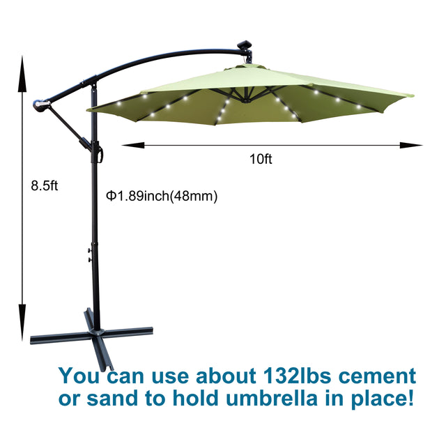 10 ft Outdoor Patio Umbrella Solar Powered LED Lighted Sun Shade Market Waterproof 8 Ribs Umbrella with Crank and Cross Base for Garden Deck Backyard Pool Shade Outside Deck Swimming Pool
