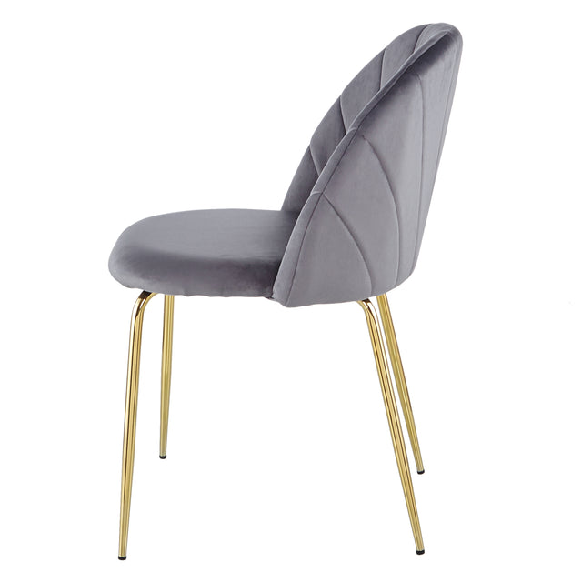 Modern  Grey  dining chair(set of 2 ) with iron tube golden legs, velvet cushions and comfortable backrest,(N.W 10.582 Ibs / 1piece ) suitable for dining room, living room, cafe, simple structure.
