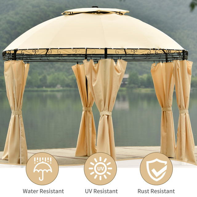[VIDEO provided] U-style Outdoor Gazebo Steel Fabric Round Soft Top Gazebo，Outdoor Patio Dome Gazebo with Removable Curtains