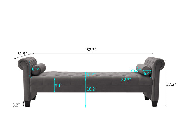 2038   Gray Rectangular Large Sofa Stool