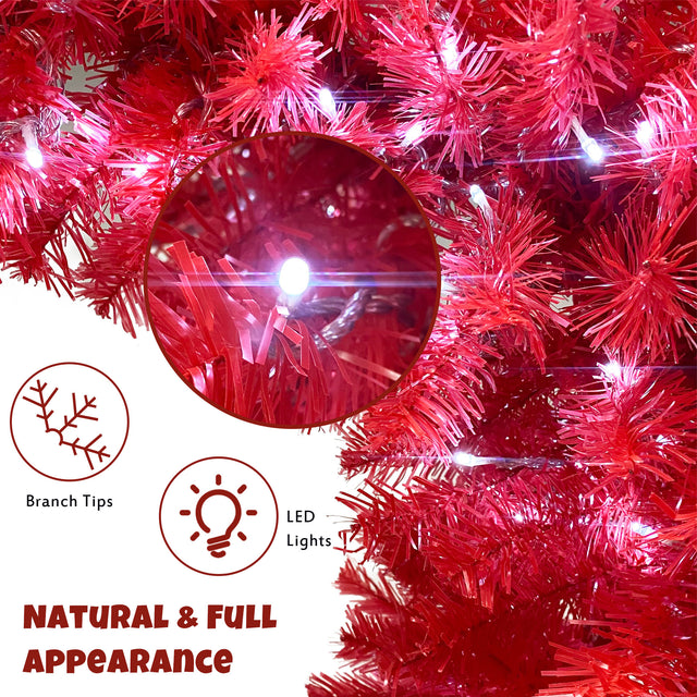 6FT Hinged Fraser Fir Artificial Fir Bent Top Christmas Tree, Xmas Tree Bendable Santa Hat Style Christmas Tree Holiday Decoration,1250 Lush Branch Tips, 300 LED Lights X-mas