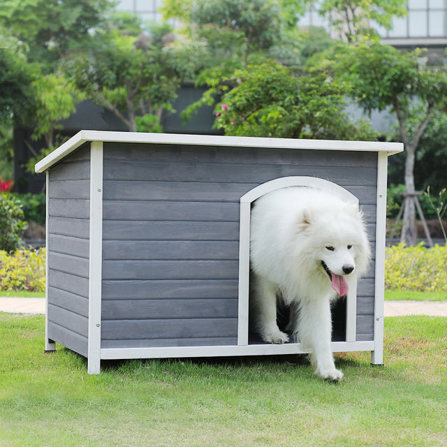Outdoor Wooden Dog House with Hinges,Raised Feet,Openable Asphalt Roof&Removable Floor