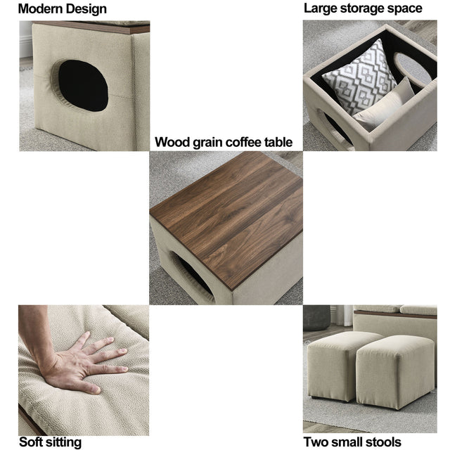 [Video] Welike Waterproof, oil-proof, scratch-proof 25"W Modern design hollow storage ottoman, upholstery, coffee table, two small footstools, easy storage and wide use