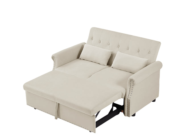 Artemax 55'' Modern Shiny Velvet Convertible Loveseat Sleeper Sofa Couch w/ 2 Lumbar Pillows, Adjustable Pull-Out Bed and Removable Armrest for Nursery, Living Room, Apartment, Home Office