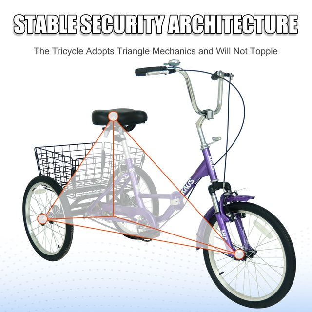 Adult Folding Tricycle ,Foldable 20 inch 3 Wheel Bikes,Single Speed Portable Cruiser Bicycles with Shopping Basket for Seniors,Women, Men