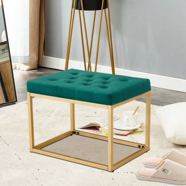 Velvet Shoe Changing Stool,Dark Green Footstool, Square Vanity Chair, Sofa stool,Makup Stool .Vanity Seat ,Rest stool. Piano Bench .Suitable for Clothes Shop,Living room, porch, fitting room Bedroom