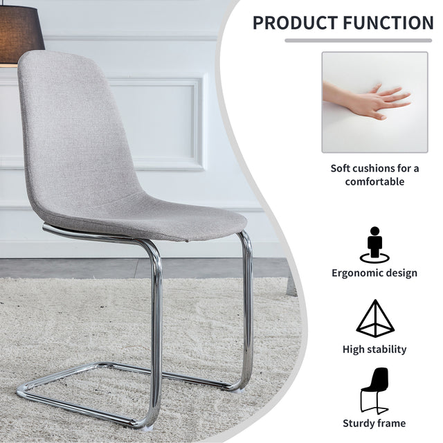 Dining Chairs Set of 4,Spoon shape Modern Style Dining Kitchen Room Upholstered Side Chairs， Accent Chairs with Soft Linen Fabric Cover Cushion Seat and plating Metal Legs Light Grey office chair
