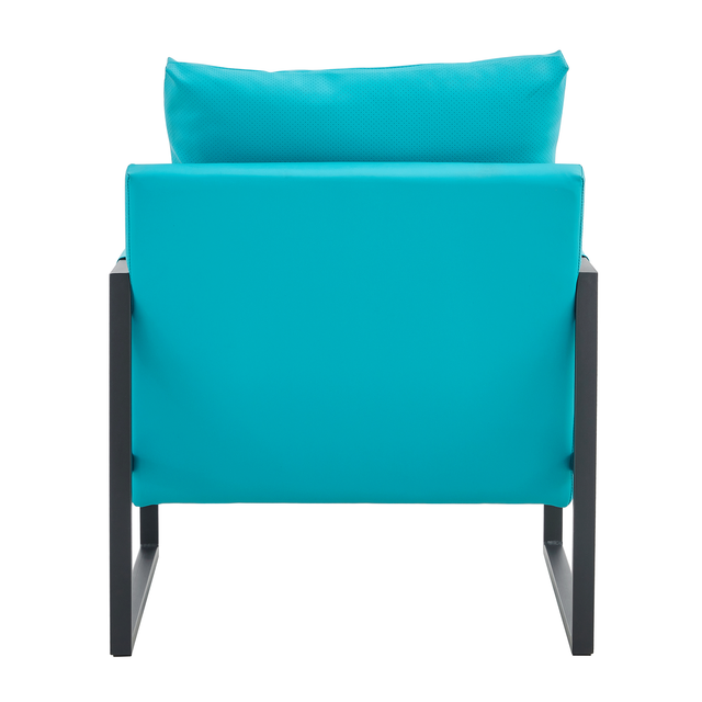 PU Leather Accent Arm Chair Mid Century Modern Upholstered Armchair with Metal Frame Extra-Thick Padded Backrest and Seat Cushion Sofa Chairs for Living Room ( Cyan PU Leather + Metal + Foam )