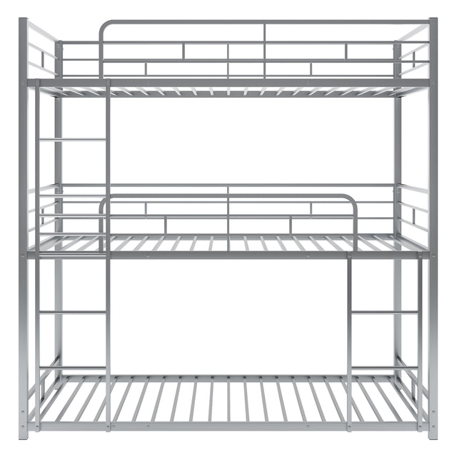 Metal Twin Size Triple Bunk Bed, Silver