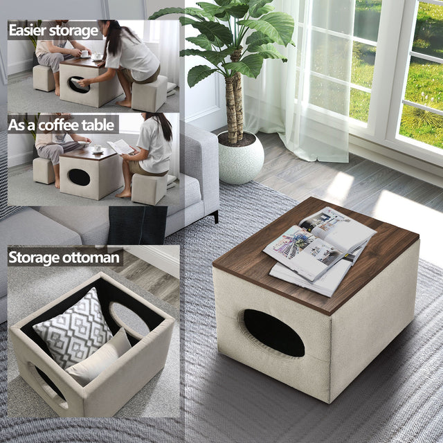 [Video] Welike Waterproof, oil-proof, scratch-proof 25"W Modern design hollow storage ottoman, upholstery, coffee table, two small footstools, easy storage and wide use