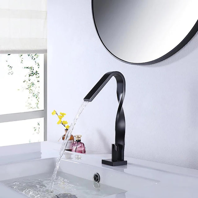 Basin Faucets Brass Faucet Single Handle Hot and Cold Mixer Water Tap,Matte Black