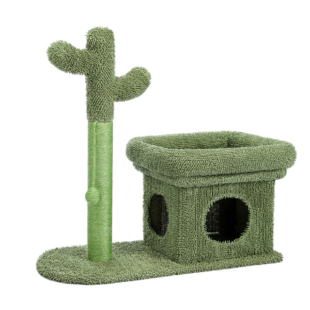 Cat Tree 27.6 inches with Cactus Scratching Posts, Creative Scratching Posts, Stylish Cat Tree, with Ball and Cat House  Green
