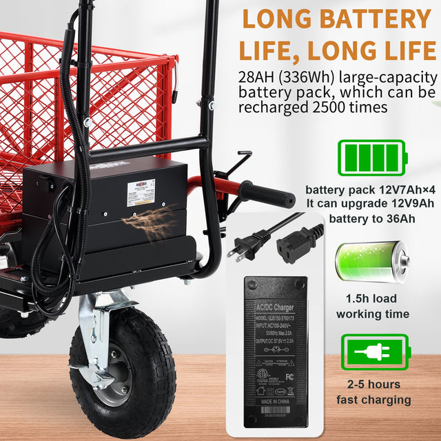Wheelbarrow Utility Cart Electric Powered Cart 48V28Ah 500W  Capacity 500lbs (230kg)  Material Hauler 1000lbs Towing