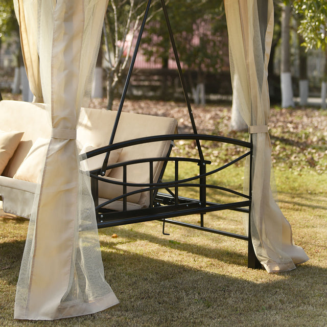 [VIDEO provided] U_STYLE 8.9 Ft. W x 5.9 Ft. D Outdoor Gazebo with Convertible Swing Bench, Double Roof Soft Canopy Garden Backyard Gazebo with Mosquito Netting Suitable for Lawn, Garden, Backyard