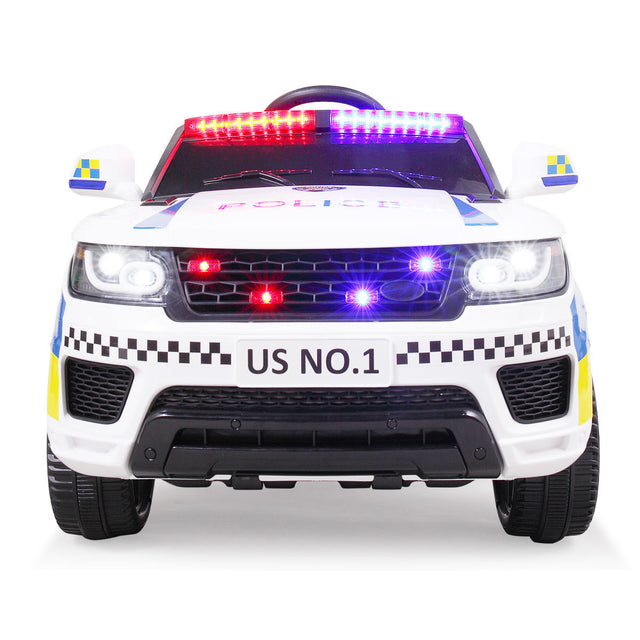 12V Kid Ride on Police Car with Parental Remote Control, Battery Powered Electric Truck with Siren, Flashing Lights, Music, Spring Suspension, White