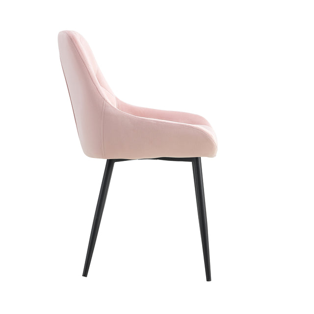 Modern Pink Velvet Dining Chairs , Fabric Accent Upholstered Chairs Side Chair with Black Legs for Home Furniture Living Room Bedroom Kitchen Dinning room(set of 2)
