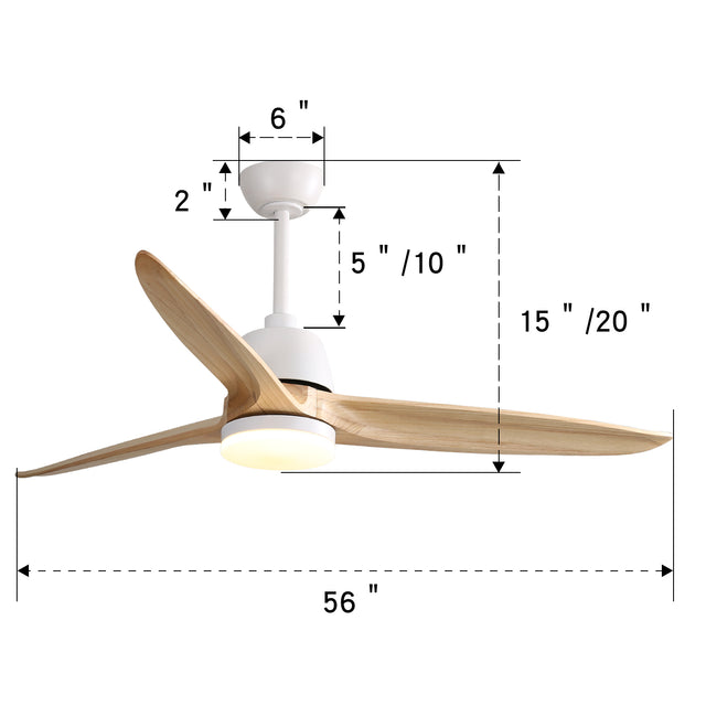56 Inch Ceiling Fan Light With 6 Speed Remote Energy-saving DC Motor Matte White