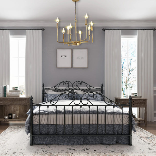 Modern American candle-shaped golden iron chandelier -8 bulbs -E12 lamp holder