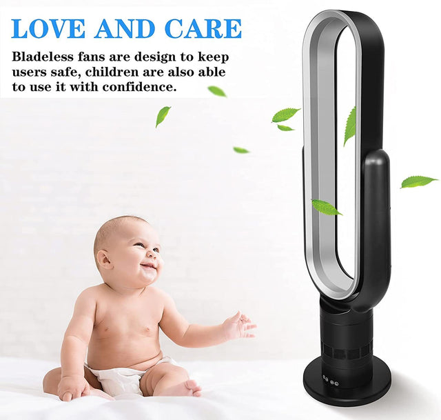 HealSmart Sufficient size bladeless fan, standing fan, towel fan, 10 speeds settings, 10-hour timing closure bladeless fan, stylish and modern fan, low noise, 39 inches, black