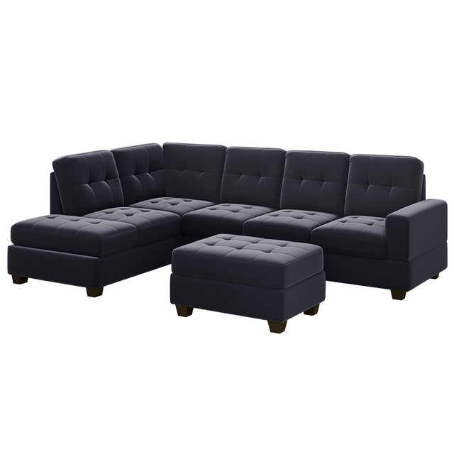 Orisfur. Modern Sectional Sofa with Reversible Chaise, L Shaped Couch Set with Storage Ottoman and Two Cup Holders for Living Room