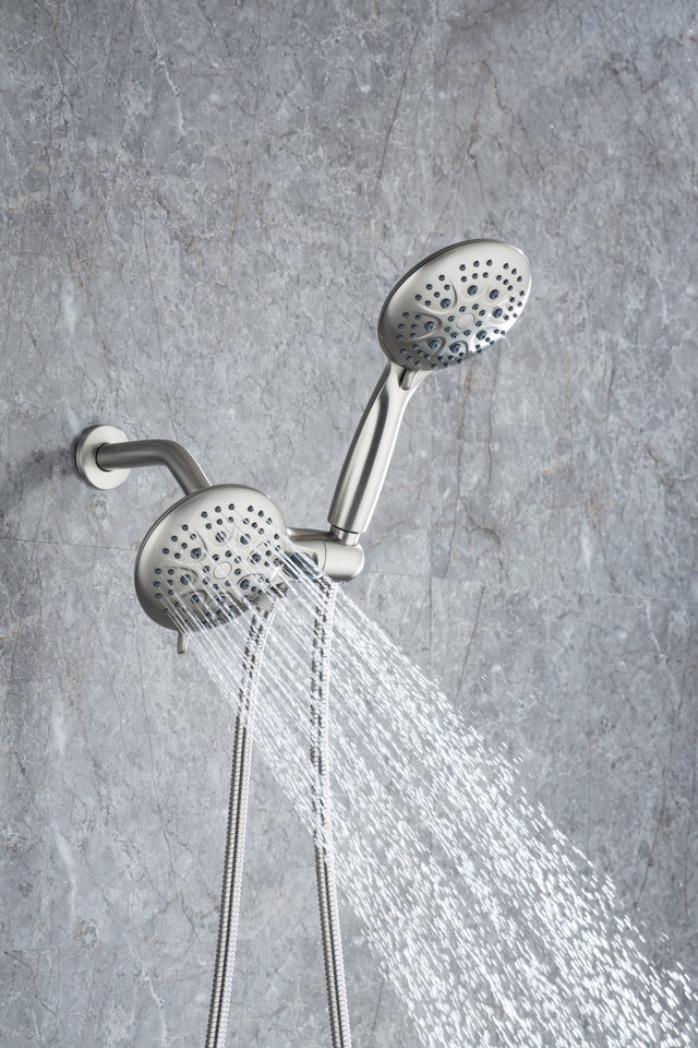 Shower System with Handheld Showerhead & Rain Shower Combo Set. High Pressure 35-Function Dual 2 in 1 Shower Faucet, patented 3-way Water Diverter in All-Brushed Nickel （Valve Include）