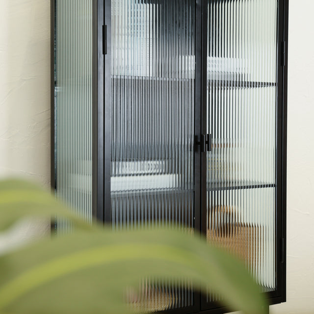 Retro Style Fluted Glass High Cabinet Storage Dual Doors Three Detachable Wide Shelves Enclosed Dust-free Storage for Living Room Bathroom Dining Room Kitchen Room Entryway,BLACK (OLD SKU:W68734128)