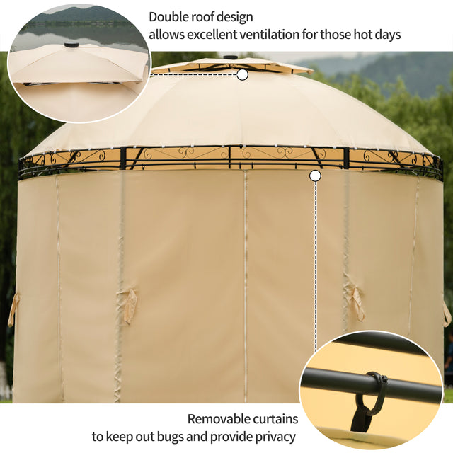 [VIDEO provided] U-style Outdoor Gazebo Steel Fabric Round Soft Top Gazebo，Outdoor Patio Dome Gazebo with Removable Curtains