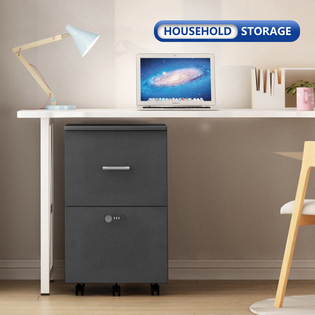 Dark gray  file cabinet with two drawers with lock, office storage cabinet Office pulley removable file cabinet Wooden drawer cabinet Office storage cabinet Low cabinet