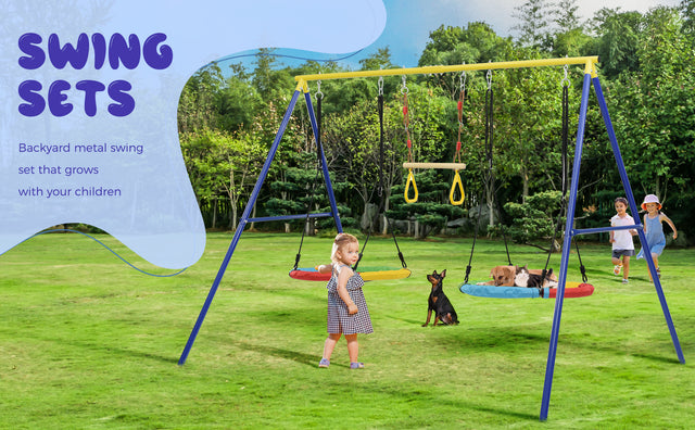 Outdoor Toddler Saucer Swing Set for Backyard, Playground Tree Swing Sets with Steel Frames,  with Disc Tree Swing Playset