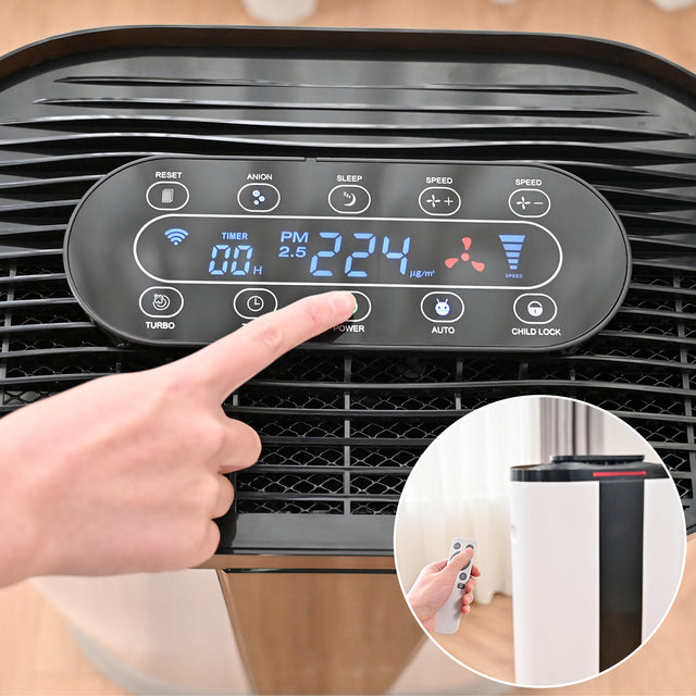 Smart Air Purifier with H13 True HEPA Filter for large rooms up to 3000 Sq.Ft .Capture 99.9% of Pet Daner, Smoke, Dust, Pollen, Formaldehyde. Wisdom WiFi , PM2.5 Monitor, Auto Mode, Movable wheel.