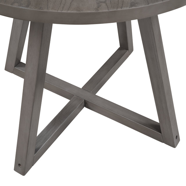 TOPMAX Mid-Century Wood Round Dining Table with X-shape Legs for Small Places, Gray