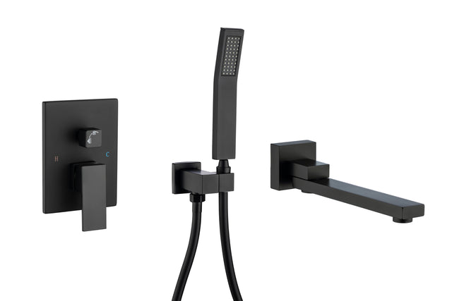 Waterfall Wall Mounted Bathtub Faucet with Hand Shower Swivel Tub Filler Faucet Single Handle Solid Brass