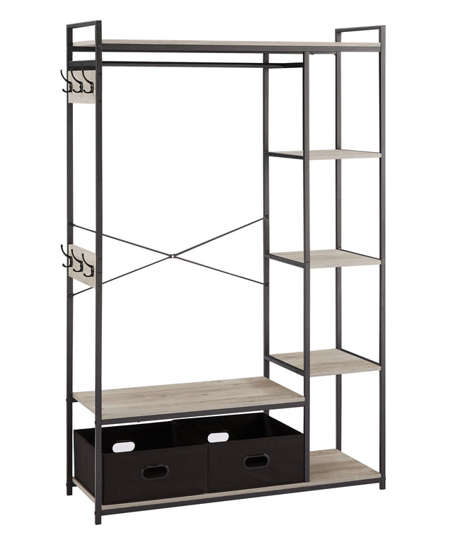 JHX Organized Garment Rack with Storage, Free-Standing Closet System with Open Shelves and Hanging Rod(Grey,45.3’’w x 15.75’’d x 70.08’’h).