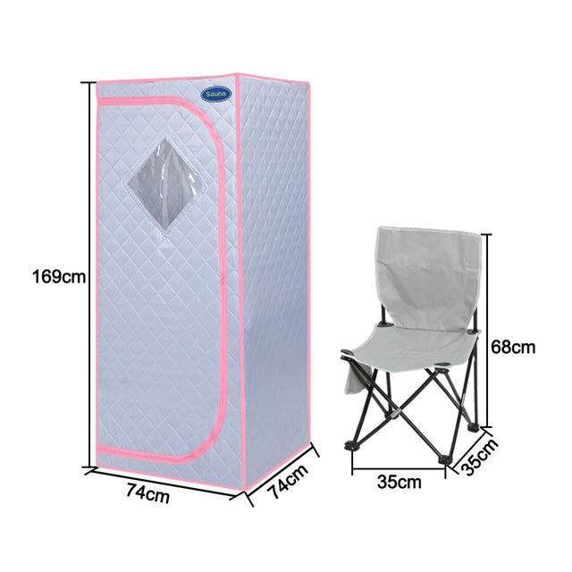 Full Size Portable Grey Steam Sauna tent–Personal Home Spa, with Steam Generator, Remote Control, Foldable Chair, Timer and PVC Pipe Connector Easy to Install.Fast heating, with FCC Certification