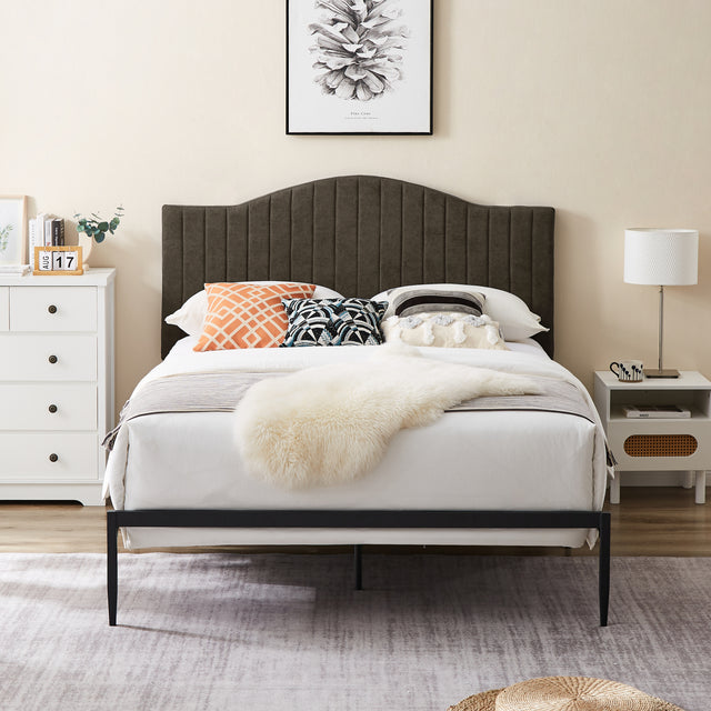 B111 Queen bed Beautiful line stripe cushion headboard  Strong iron frame with high temperature paint