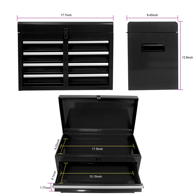 Detachable 5 Drawer Tool Chest with Bottom Cabinet and one Adjustable Shelf--Black